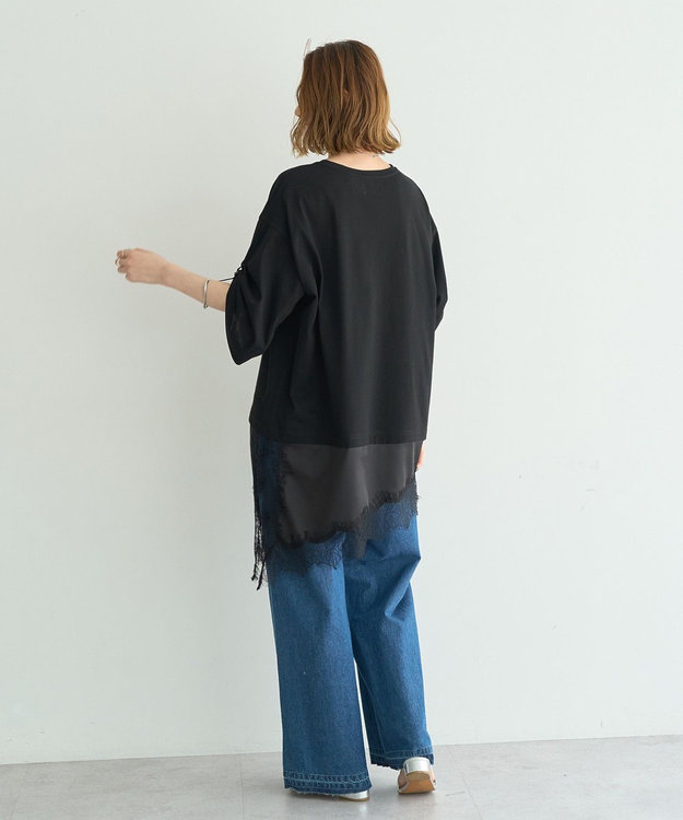 YECCA VECCA ドロストスリーブヘムレースTee Black