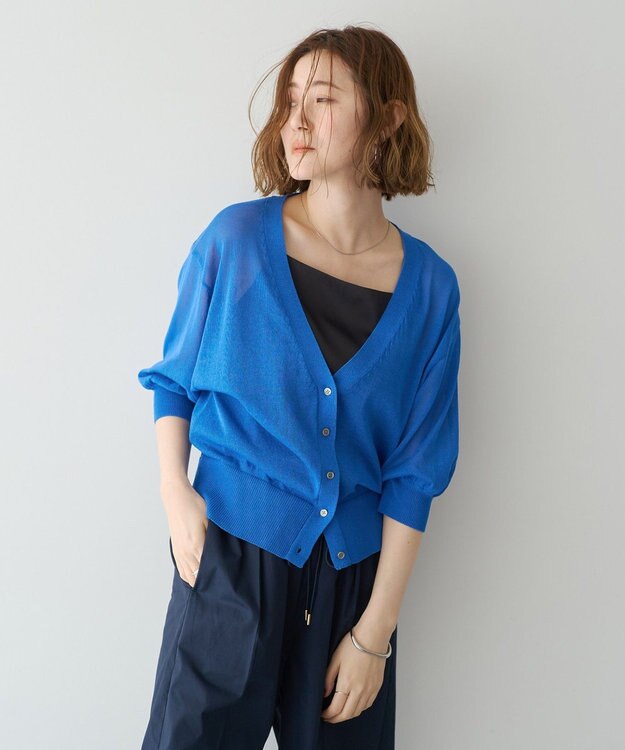 YECCA VECCA シアーニットVネックカーディガン Blue
