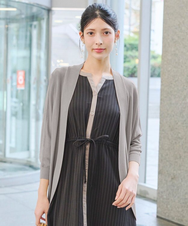 Tiaclasse L 【洗える】体型カバーも叶うドルマンニットカーディガン グレージュ