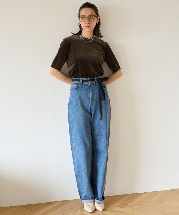 UNFILO ストレッチ ベロアＴシャツ ブラウン