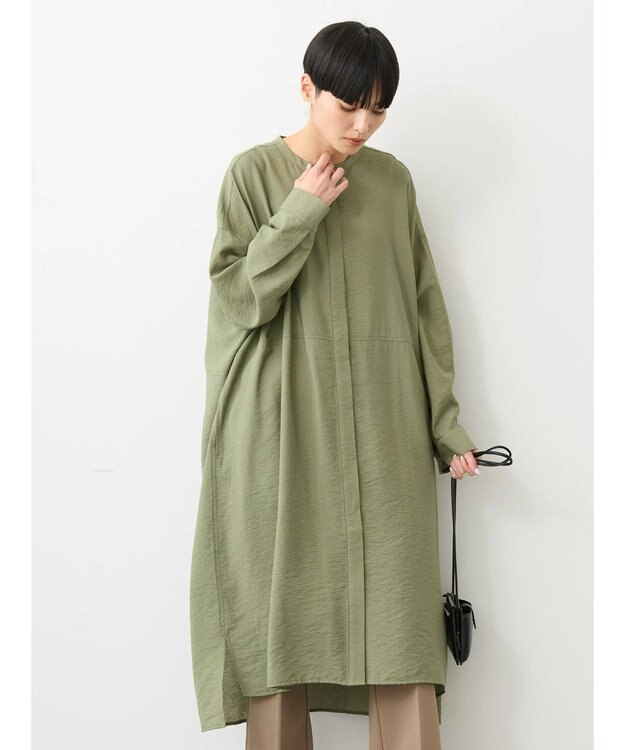 AMERICAN HOLIC 接触冷感バンドカラー切替シャツワンピース Khaki