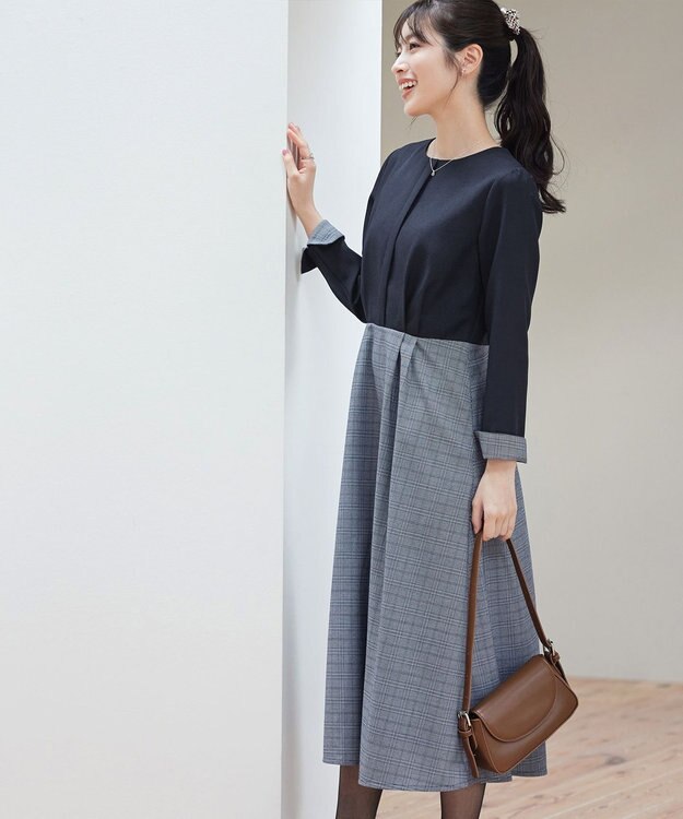 Tiaclasse 【洗える】チェックドッキングワンピース ネイビー