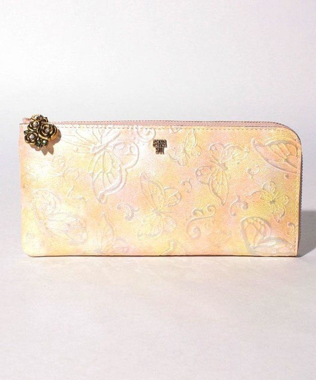ANNA SUI パピヨン Lファスナー薄マチ長財布 ピンク