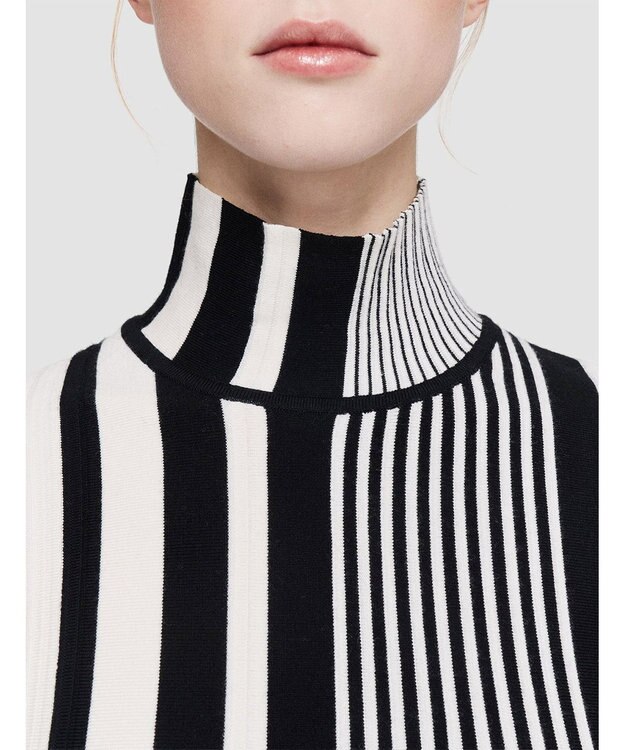 JOSEPH 【洗える】ストライプアンドプリーツ　ハイネックニット Ivory/Black