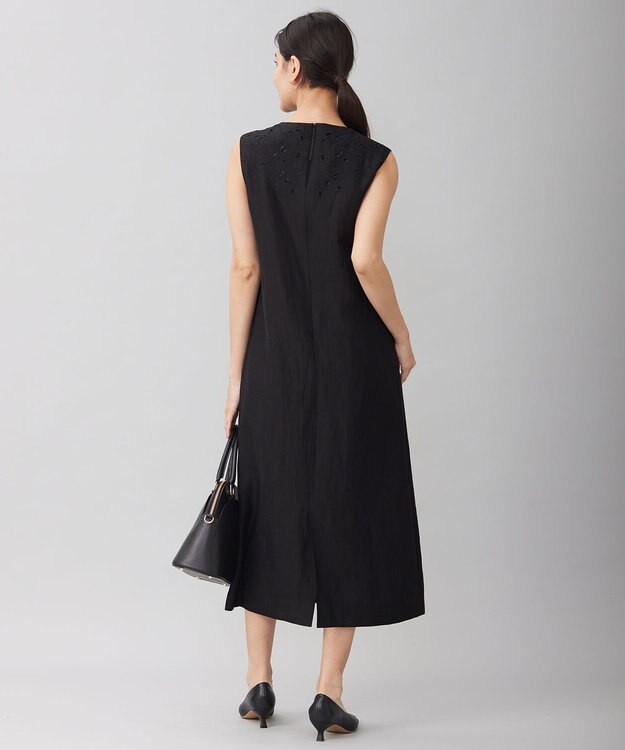 自由区 【洗える】エンブロイダリーノースリーブ ワンピース ブラック