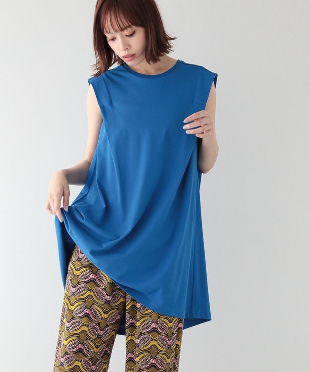 Green Parks 配色ステッチノースリーブチュニック Blue
