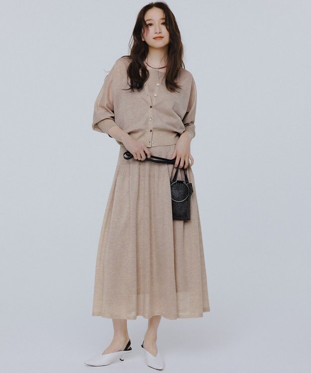 23区 L 【洗える】シャイニーシアーニット フレア スカート ベージュ系