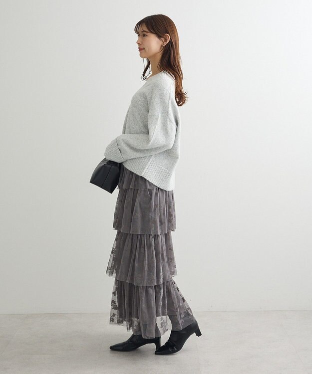 Green Parks ラメＶネックコンパクトニットプルオーバー Gray