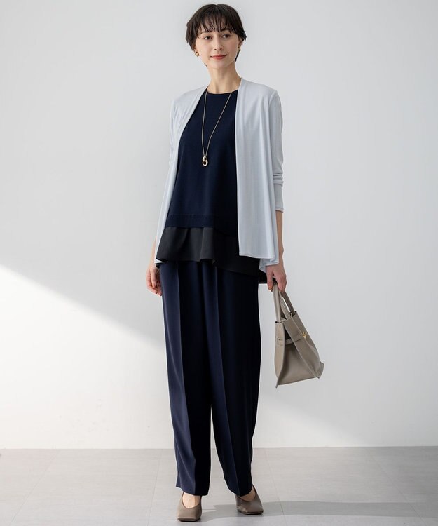 23区 L 【洗える】レーヨンポリエステルストレッチ シャツコンビ ニット ネイビー系