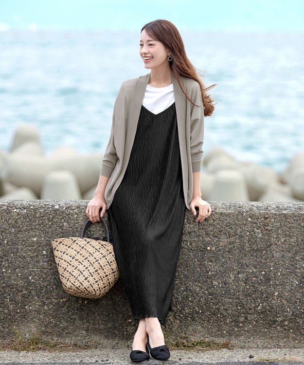 Tiaclasse L 【洗える】体型カバーも叶うドルマンニットカーディガン グレージュ