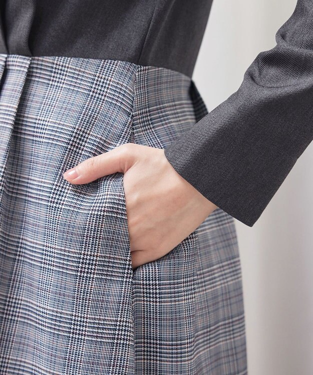 Tiaclasse 【洗える】チェックドッキングワンピース チャコールグレー