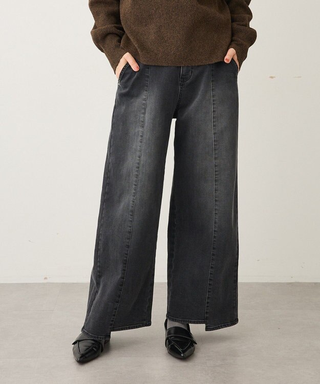 CRAFT STANDARD BOUTIQUE 裏起毛デニムワイドストレートパンツ Black