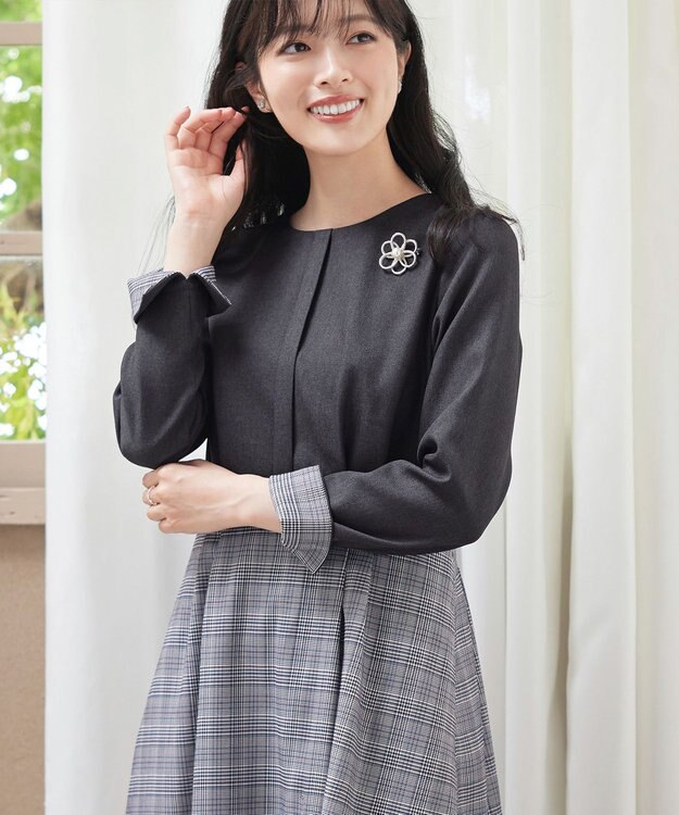 Tiaclasse 【洗える】チェックドッキングワンピース チャコールグレー