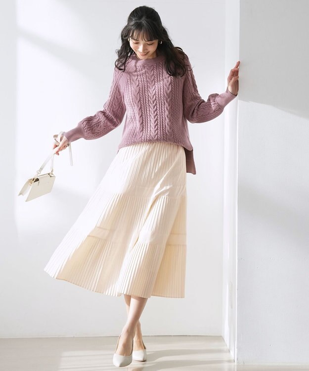 ANY SIS L プリーツ切替 スカート アイボリー