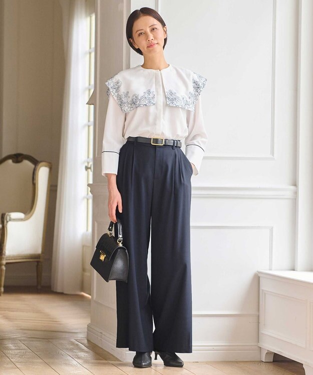 自由区 S 【2WAY・洗える】コードエンブロイダリー襟付き ブラウス オフ