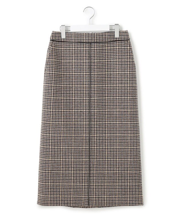 23区 【見上愛さん着用】ボンディングチェックツイード Iライン スカート ブラウンチェック