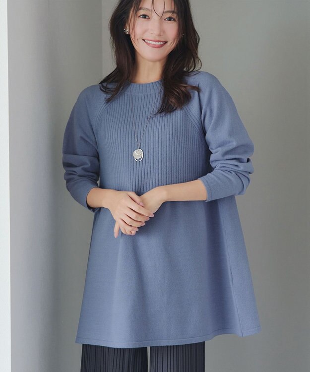 Tiaclasse 【新色追加・洗える】ミドルリブニットチュニック ブルー
