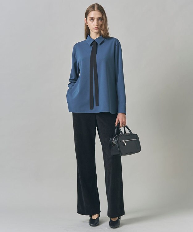 ICB マラボーテＷジョーゼット ボウタイ付きシャツカラートップス ブルーグレー系