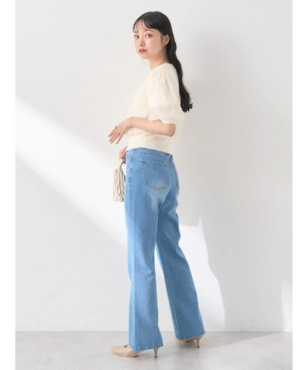 earth music&ecology ラインストーンフレアデニムパンツ Light Indigo