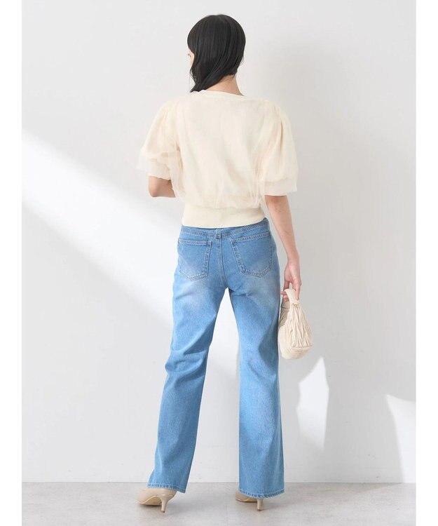 earth music&ecology ラインストーンフレアデニムパンツ Light Indigo