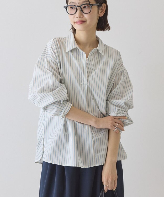 AMERICAN HOLIC 【イージーケア】バックギャザースキッパーシャツ Stripe Ivory