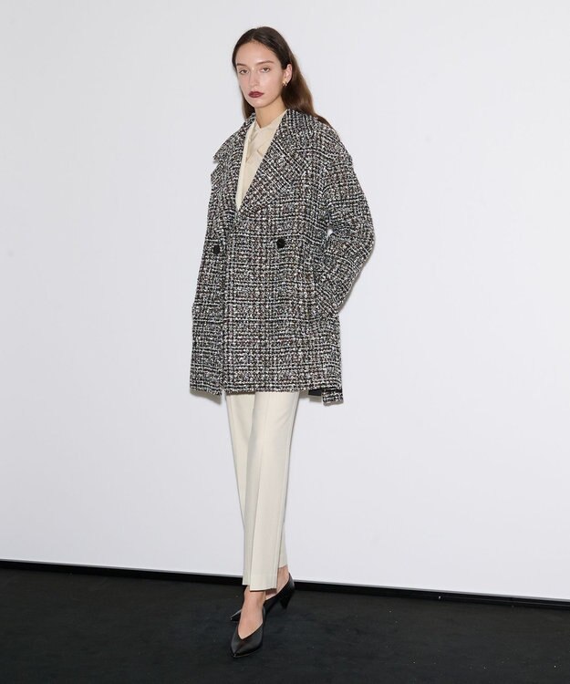 JOSEPH ウールツィード　ダブルブレステッドコート Black combo