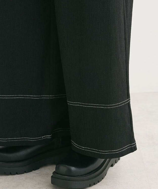 Green Parks 配色ステッチ楊柳イージーパンツ Black