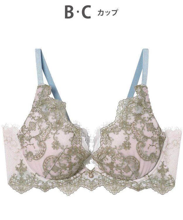 AMPHI ブラジャー 谷間メイク 脇高設計 細身え効果 Gカップまで対応 大きいサイズ 【Glama-Rich グラマリッチ 脇スッキリタイプ】ブラ BYJ603 アンフィ／ワコール ベージュ