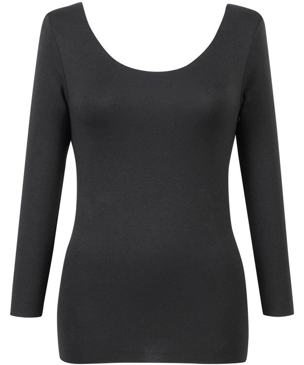 Wing あったかインナー 綿100％(肌側) アウターにひびきにくい ムレにくい 【綿の贅沢 ここちフラット】 8分袖 長袖 秋 冬 EL4872 ウイング／ワコール ブラック