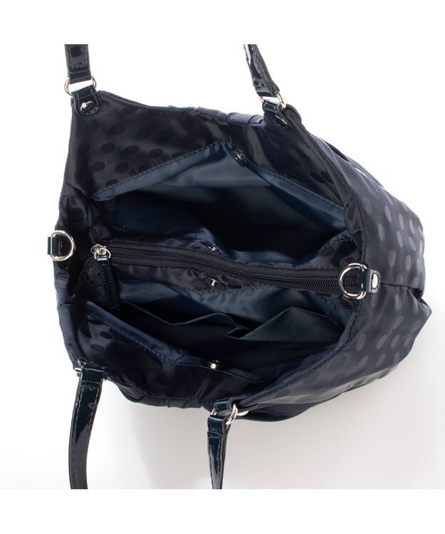 Y'SACCS ドット柄ジャガードエナメルアクセント2wayトート ダークネイビー