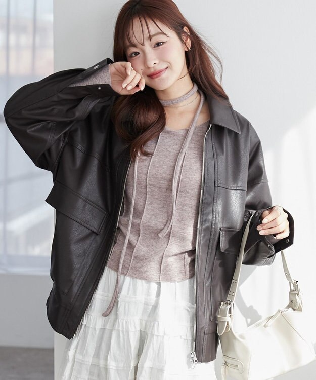 WEGO ヴィンテージライクPUフライトジャケット ダークブラウン