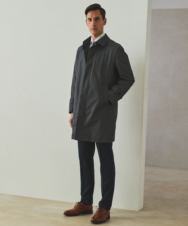 GOTAIRIKU ダウンライナー装着可【半裏仕様】メランジシャンブレー ステンカラースプリングコート ライトグレー系