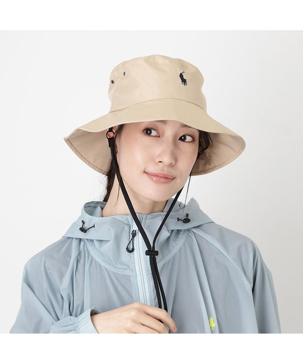 MOONBAT 【遮熱・遮光】POLO RALPH LAUREN（ポロ ラルフ ローレン）ポロポニー刺繍 リップストップ パラソルハット 帽子 あごひも付き ベージュ