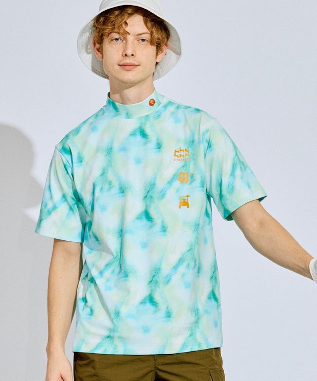 PW CIRCULUS 【吸水速乾 / UV遮蔽率99.5%  UVカット / ストレッチ】【MEN】タイダイ柄モックネックT ゴルフ ブルー系5