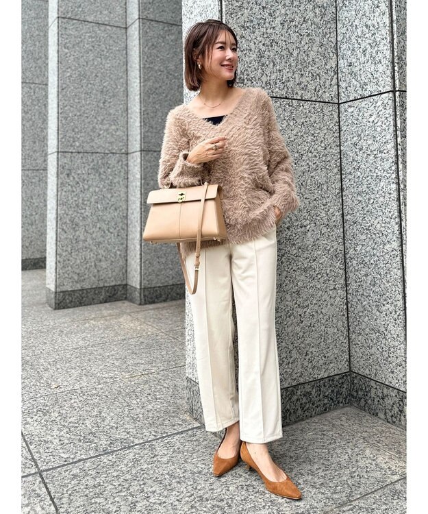 Green Parks フェザーＶネックニットプルオーバー Beige