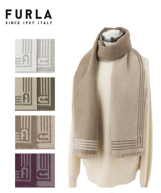 MOONBAT FURLA ウール100%リバーシブルジャカードマフラー/幅40cm モカブラウン