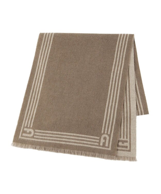 MOONBAT FURLA ウール100%リバーシブルジャカードマフラー/幅40cm モカブラウン