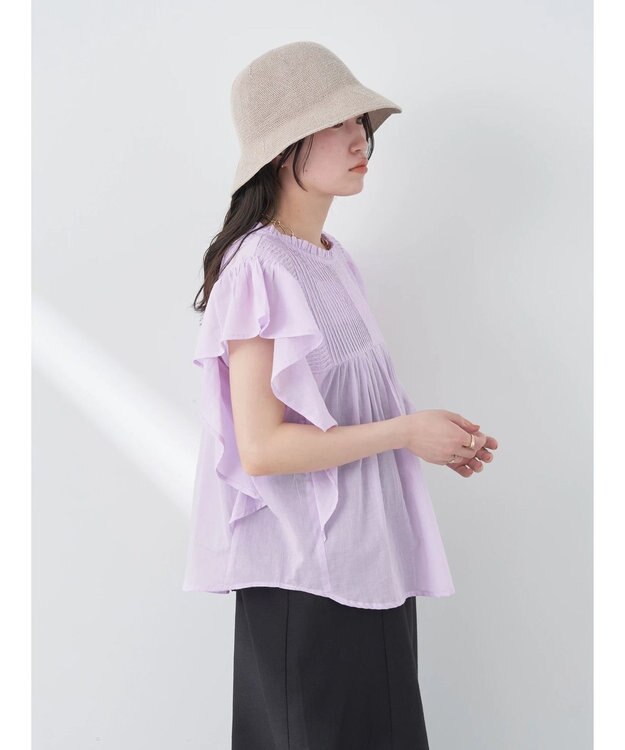 earth music&ecology コットンボイルフリルブラウス Light Pink