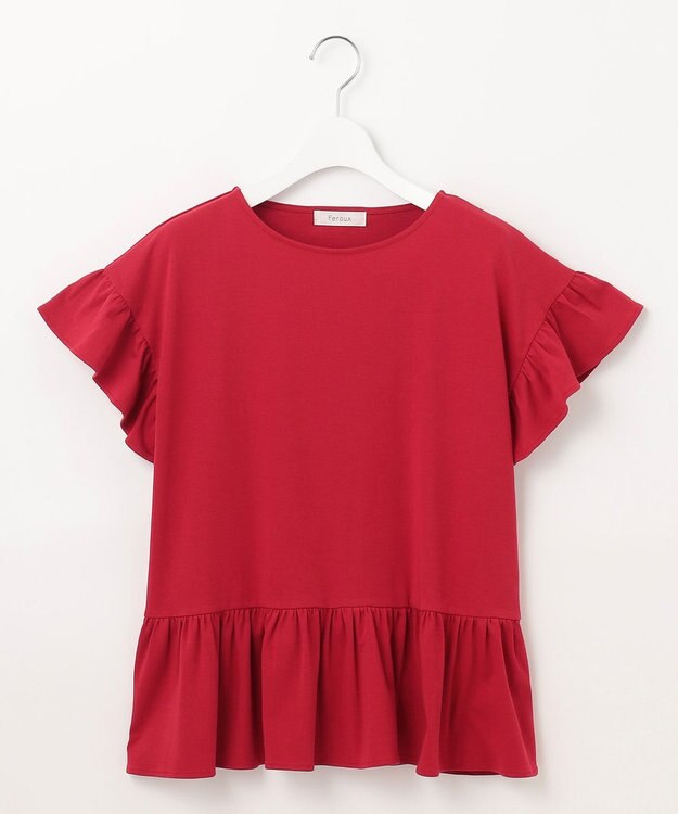 Feroux 【UVケア】フリルスリーブペプラム カットソー レッド系
