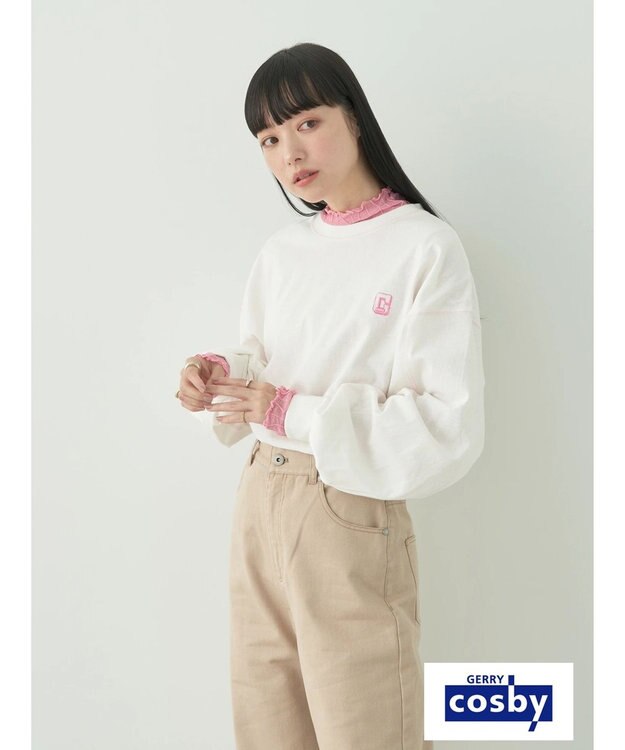 earth music&ecology Ｃｏｓｂｙ×ｅａｒｔｈ　配色ステッチロングＴシャツ Off White