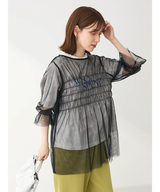 Green Parks チュールシャーリングチュニック Black