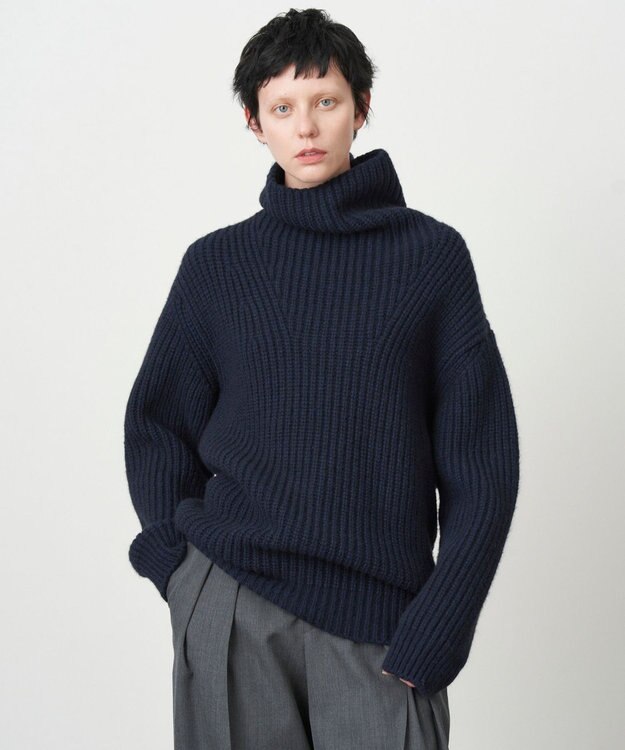 ATON YAK WOOL | オーバーサイズタートルネックセーター NAVY