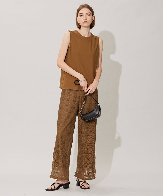 ICB L 【洗える】タイルパターンレース ワイドストレートパンツ キャメル系