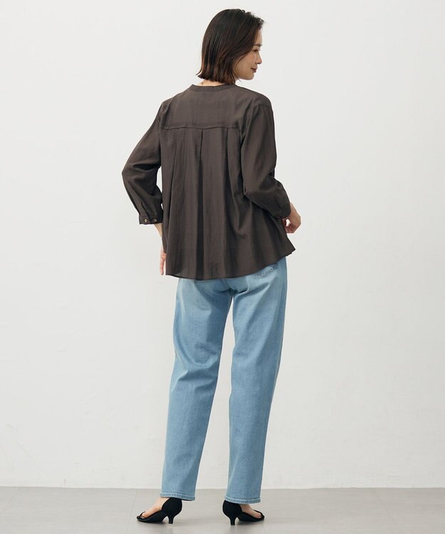 J.PRESS LADIES S 【洗える・速乾・接触冷感】リライムライトローン バックフレア ブラウス ブラウン系