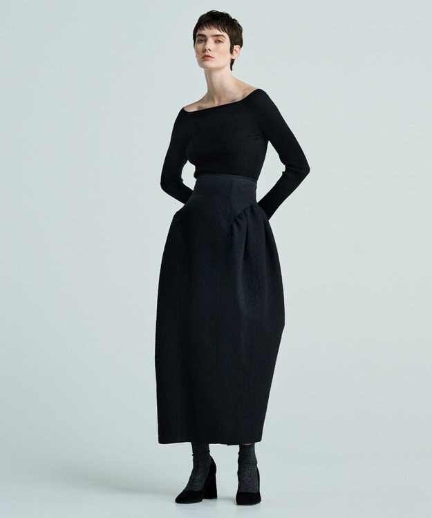 uncrave 【洗える】スムースニット オフショルプルオーバー（uncrave WHITE） ブラック