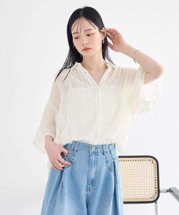 earth music&ecology ランダムプリーツシャツ Off White