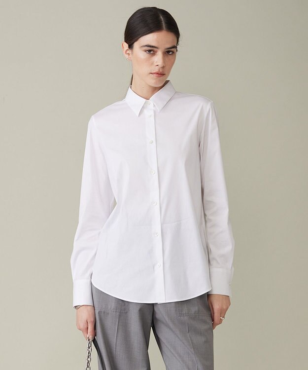 ICB 【洗える】コットンナイロンシャーティング ベーシックシャツ オフホワイト系