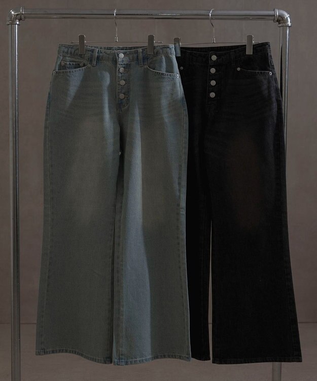 WEGO ボタンフライローライズフレアデニム デニム淡加工色