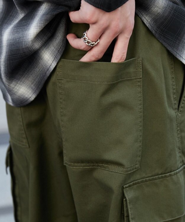 WEGO 【ウエストゴム/SMLサイズ展開】イージーワイドカーゴパンツ カーキ