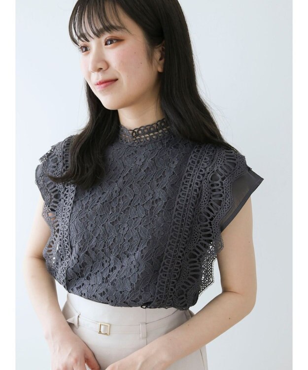 Green Parks ・Ｐｅｔｉｔ　Ｆｌｅｕｒ　フレンチレーシ－ブラウス Charcoal Gray
